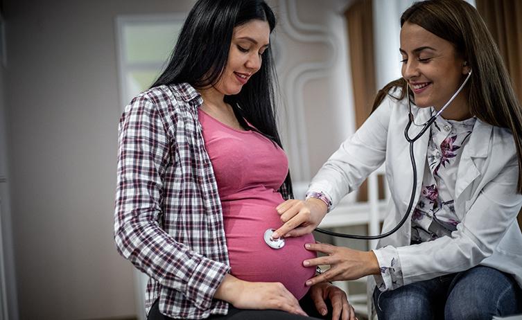 Pregnant woman being visited at home by healthcare worker